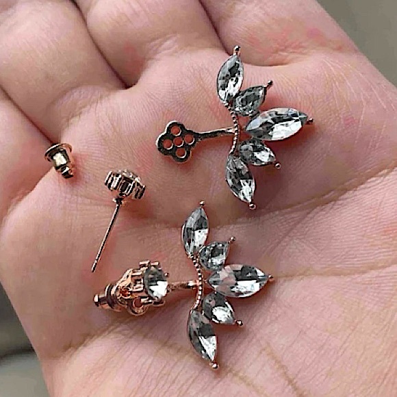 Gold Rhinestone Ear Swing Ear Jacket Earrings - Picture 9 of 10